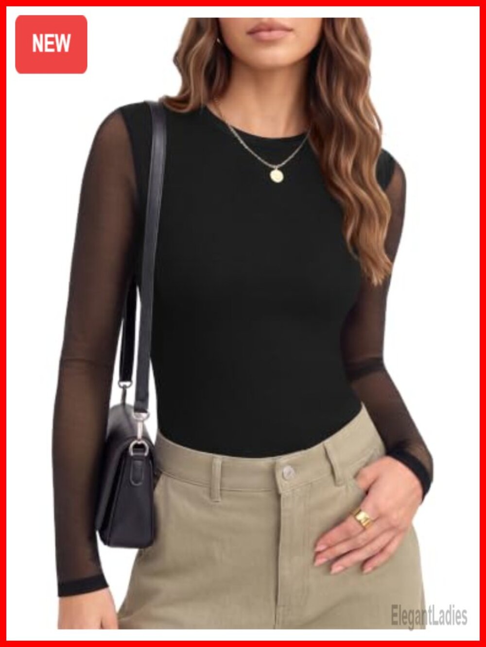 Mesh Long Sleeve Top Crew Neck Slim Fit Shirt